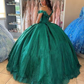 Plus Size emerald Green Quinceanera Dresses with Flowers Crystals